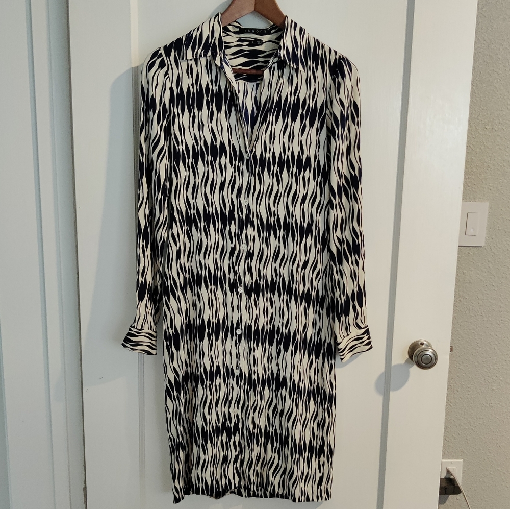 Theory Brand, Long Sleeve Button Down Silk Shirt Dress, Size 4